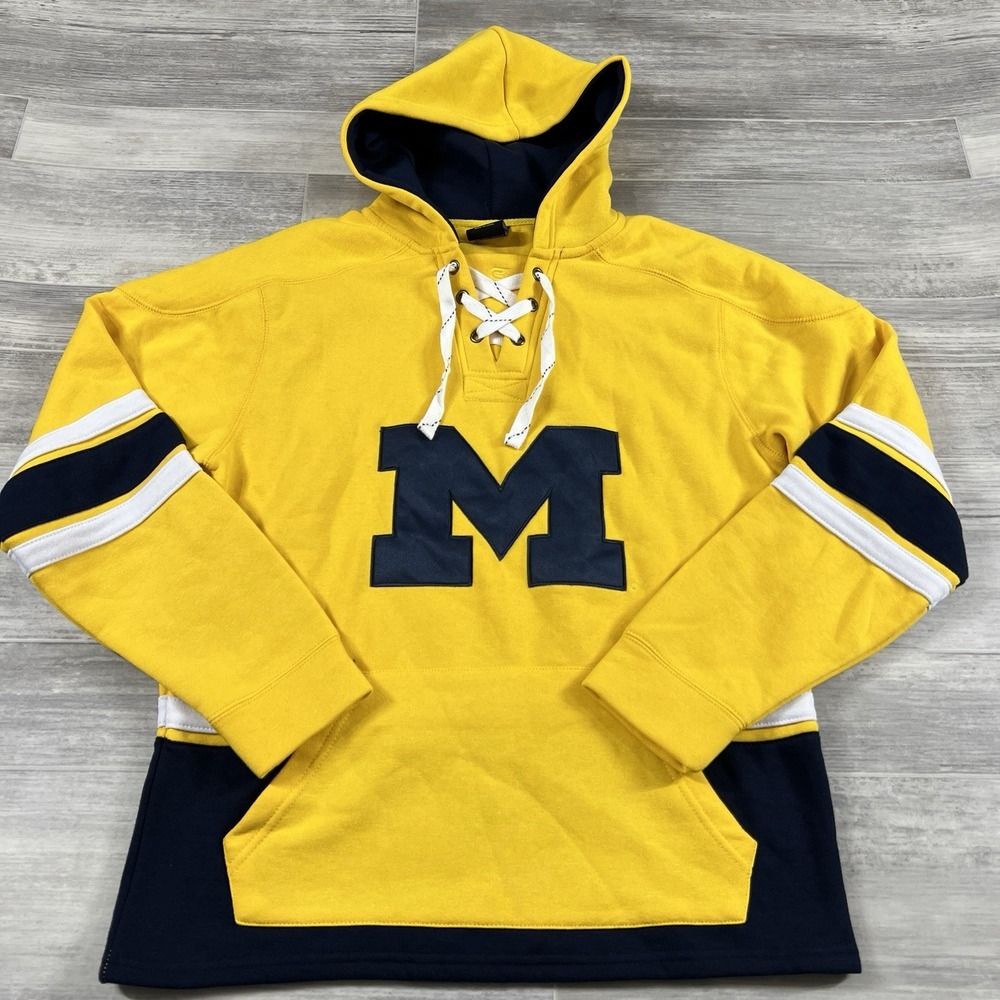 Colosseum Men's Medium Michigan Wolverines Lace‎ Up Pullover Hoodie Multi NWOT